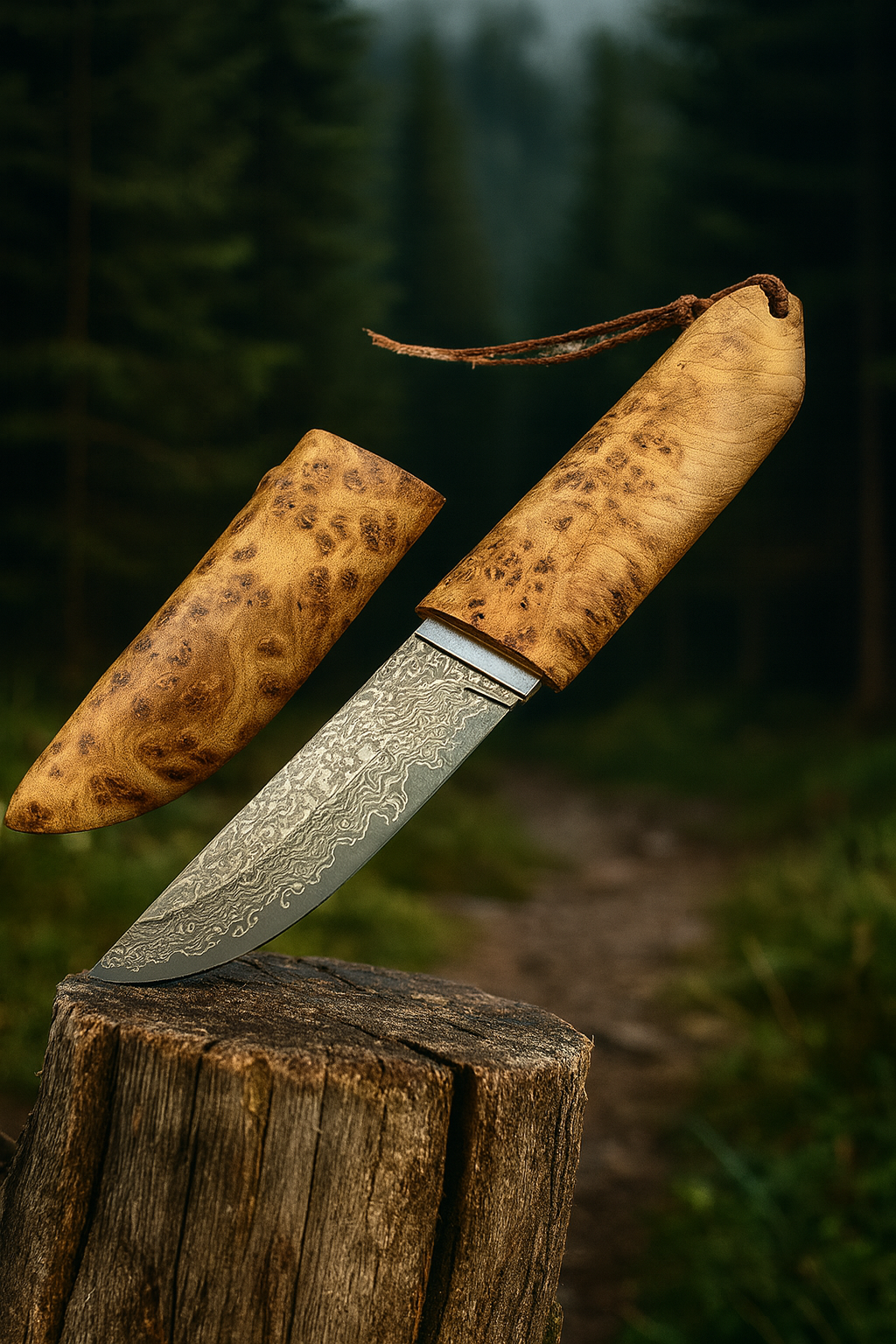 Damascus Steel Camping Knife - Outdoor Survival Tool