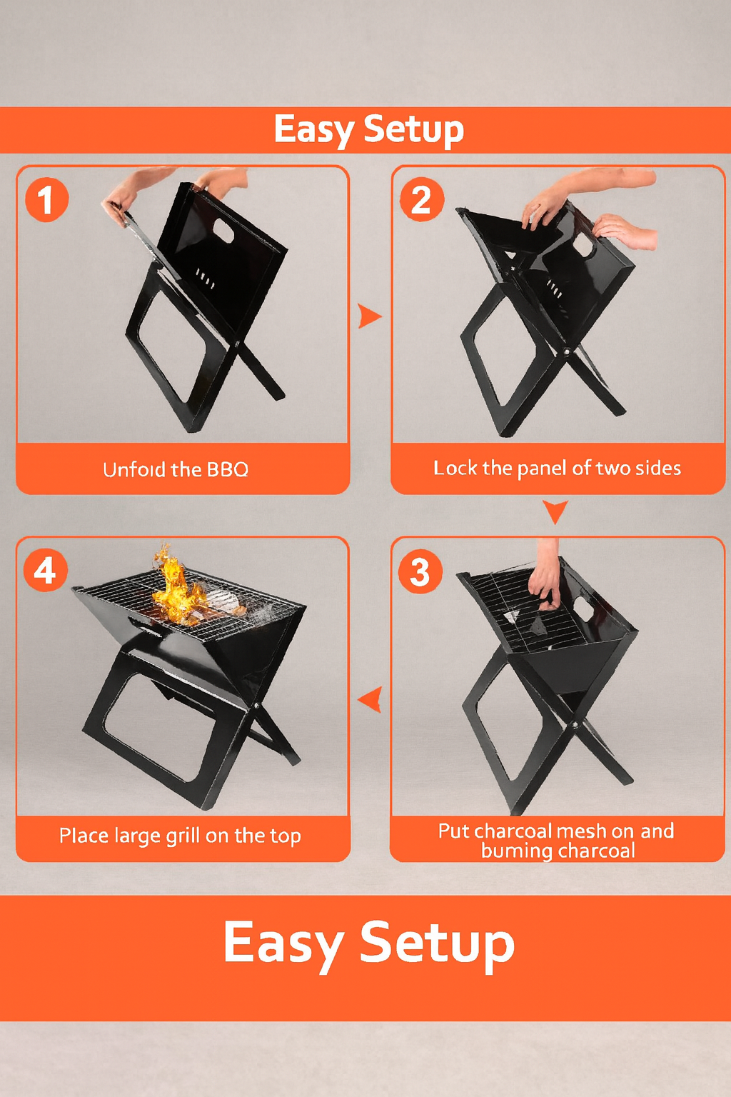 Premium Portable Charcoal BBQ Grill - Foldable Lightweight Camping Barbecue