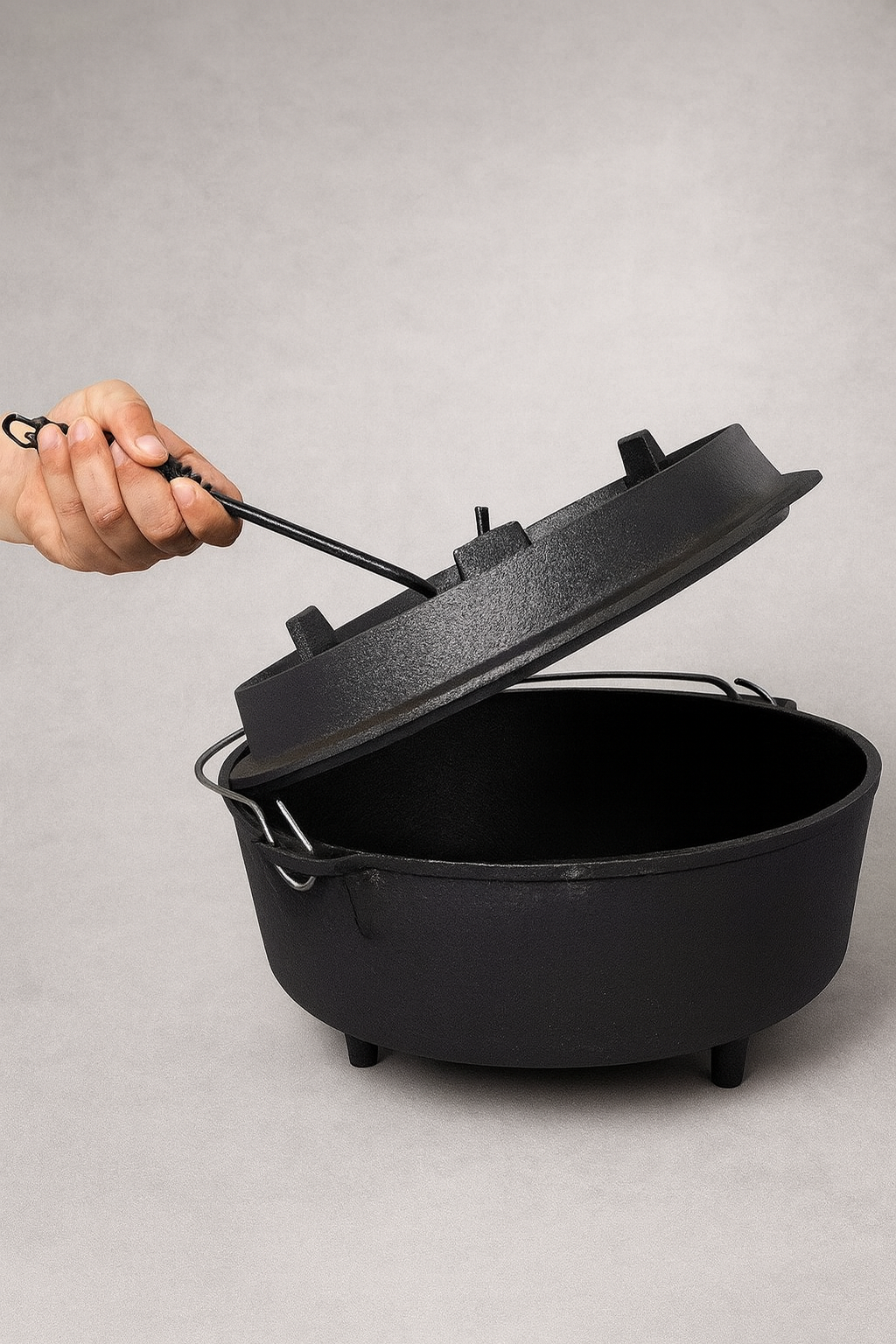 Cast Iron Dutch Oven with Legs - Pre-Seasoned Camping Pot for Campfire Cooking