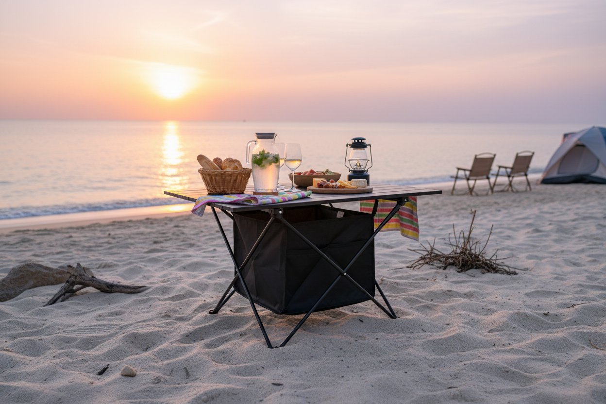 Beach picnic sunset