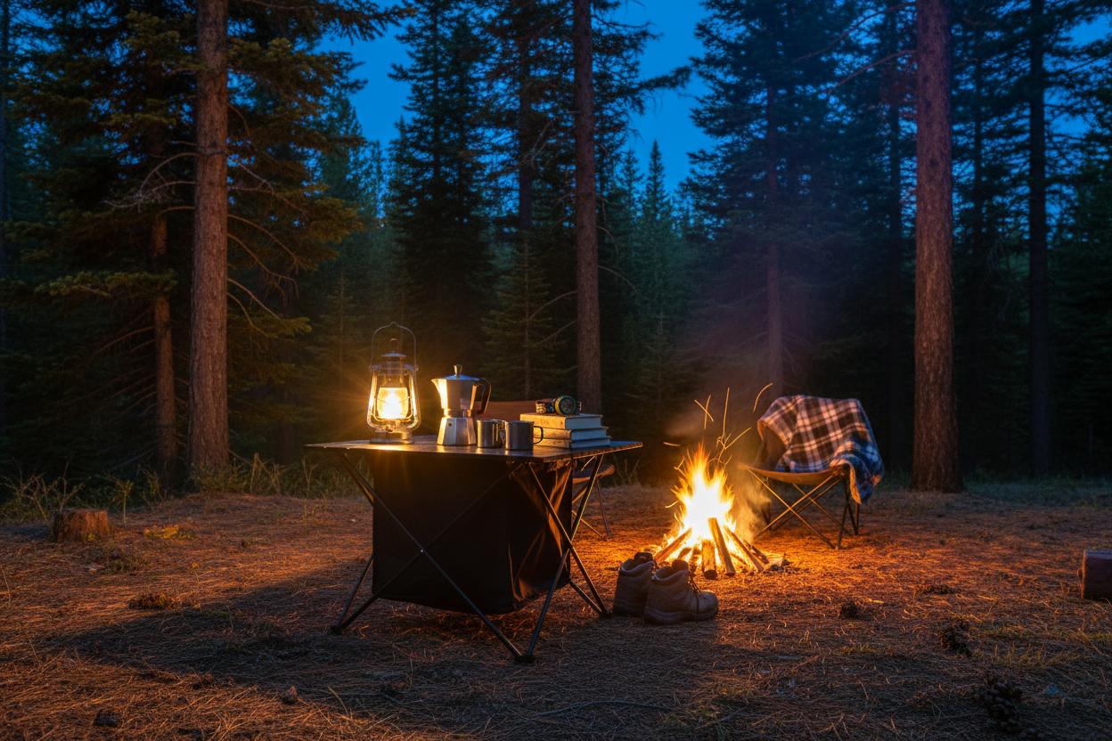 Forest campsite evening