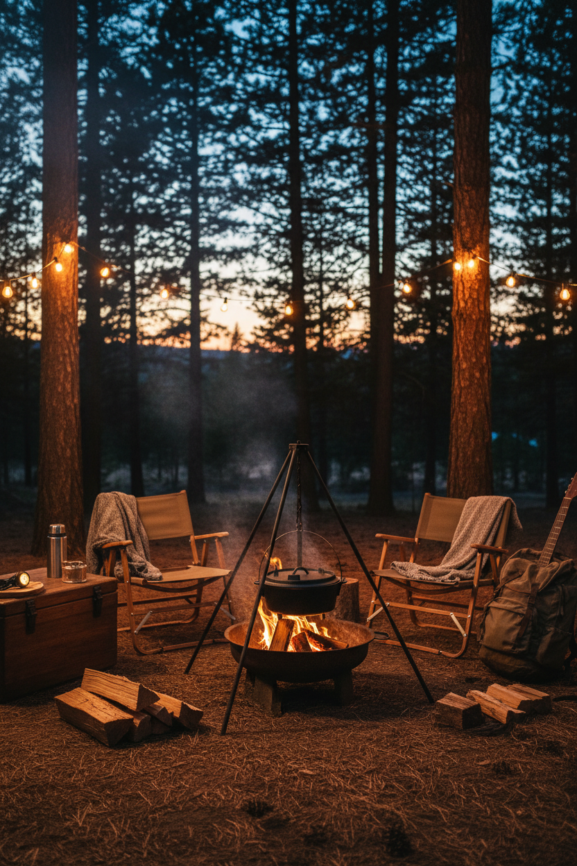 Full campsite at dusk