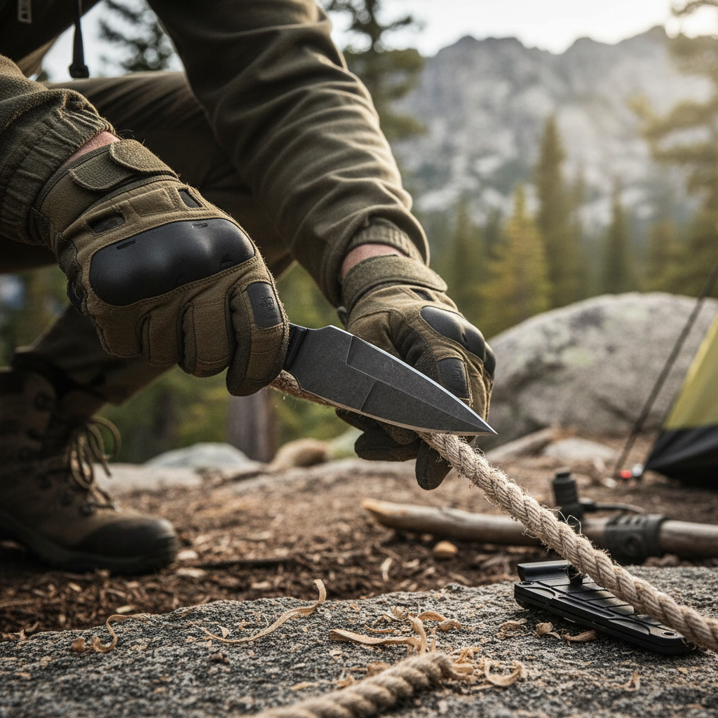 Mountain camp rope cutting