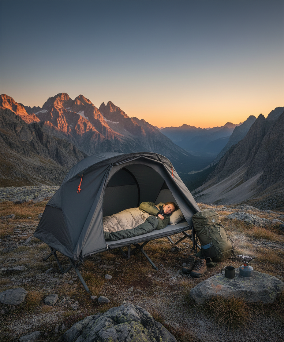 Mountain sunrise camping